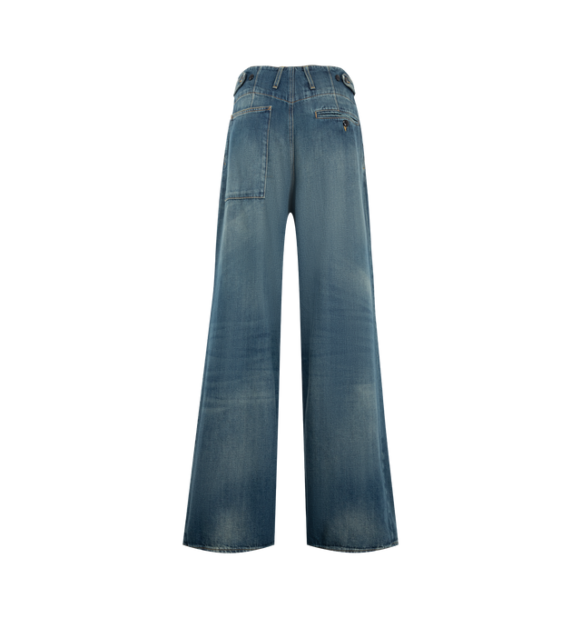 Image 2 of 3 - BLUE - R13 Womens Triple Pleat Jeans are crafted from cotton and feature an oversized wide-leg silhouette with a crossover waistband and three pleats on each side of the waist. Main Material: Cotton.