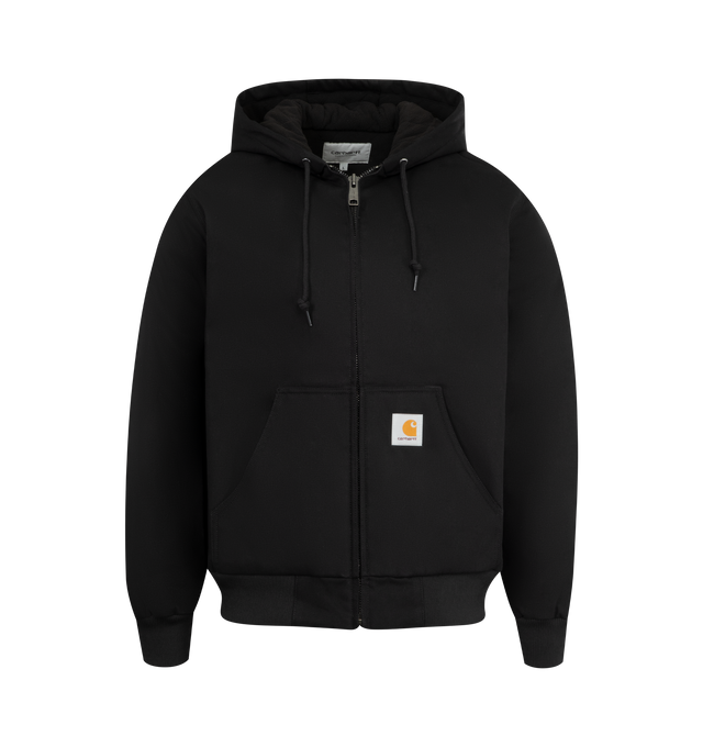 Image 1 of 3 - BLACK - CARHARTT Active Jacket featuring diamond quilted micro fleece lined body, nylon lined sleeves, 3M Thinsulate insulation, adjustable hood, rib-knit cuffs and bottom band, front closure with personalized zip, kangaroo pocket and square label. 100% Cotton 'Dearborn' Canvas, 11.3 oz.