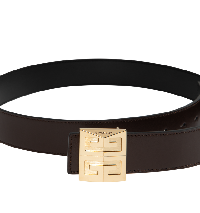Image 2 of 2 - BLACK - GIVENCHY 4G REVERSIBLE BELT 35MM featuring brown/black reversible sides, smooth calfskin leather, 4G metal buckle in golden-finish with engraved GIVENCHY signature and contrasting smooth leather lining. Width: 1.4 in. 100% calfskin leather.  