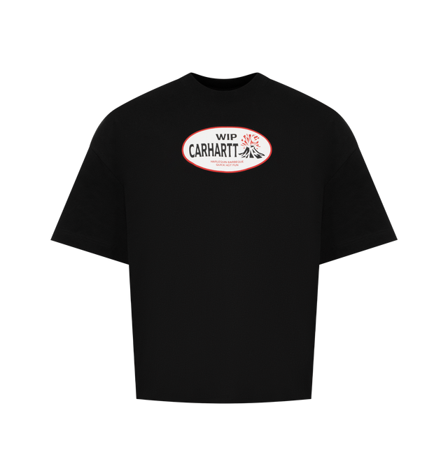 Image 1 of 2 - BLACK - CARHARTT WIP Harlequin BBQ T-Shirt featuring a loose fit, midweight organic cotton jersey, graphic prints on the front and back, short sleeves and crew neck. 100% cotton.