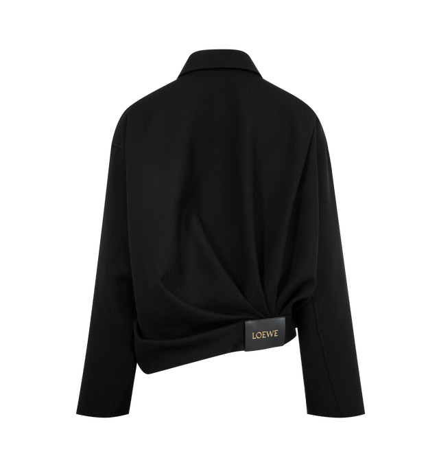 Image 2 of 3 - BLACK - LOEWE Draped Jacket in lightweight wool crepe tailoring featuring asymmetric hand-gathered draping at the back, regular fit, short length, classic collar, zip front fastening, seam pockets, inside welt pocket, fully lined and LOEWE embossed leather patch placed at the back. Wool. Made in Italy.