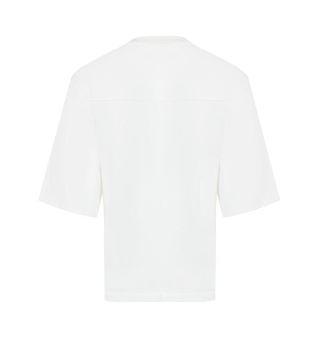 Image 2 of 2 - WHITE - RUADH The Isla T-Shirt featuring a slim-cut crew neck t-shirt designed to enhance the waist through intentional shaping. Framed by a classic crew neck and a double-layer sleeve to create structure and drama. This foundational piece is highly versatile and made out of heavyweight organic cotton. 100% organic cotton. Made in Portugal.
