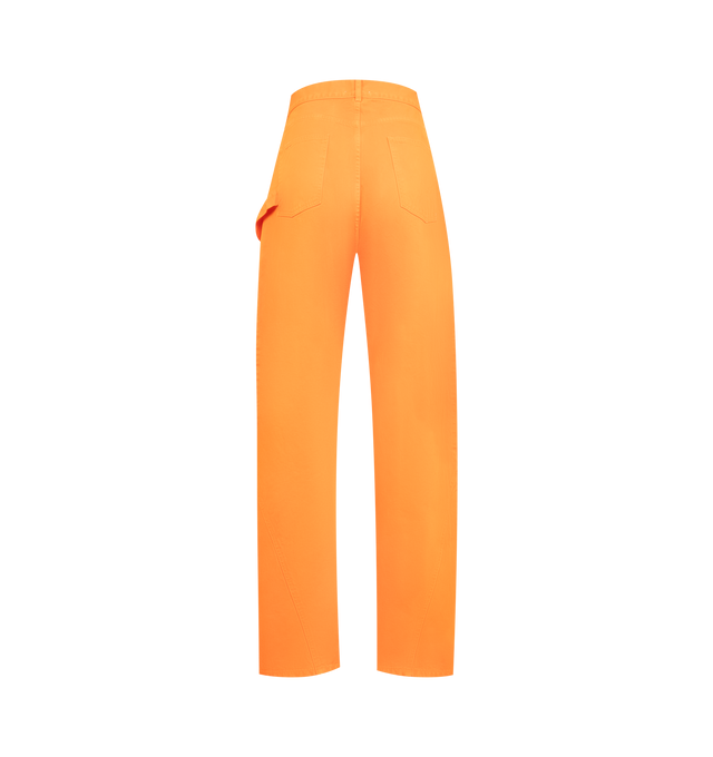 Image 2 of 3 - ORANGE - JW ANDERSON Twisted Workwear Jeans featuring a large leather logo patch, anchor stitched pocket, engraved metal shank buttons, logo rivets and orange binding. 100% cotton. Made in Japan.