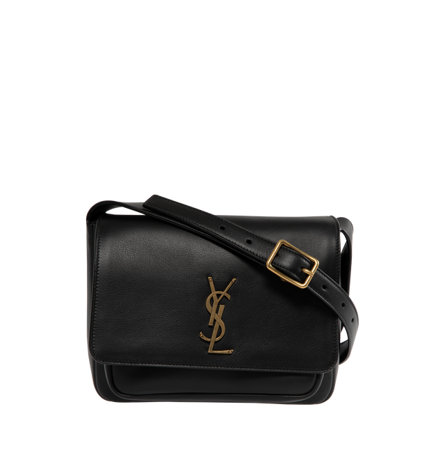 Image 1 of 3 - BLACK - Saint Laurent Niki satchel crafted from finely grained leather, fully lined in tonal leather. Featuring two compartments, an adjustable strap for bespoke carry options., bronze-toned hardware, magnetic closure, and one zip pocket. Measures 8.5 x 6.5 x 3.1 inches with 18.5 inch strap drop. Made in Italy.