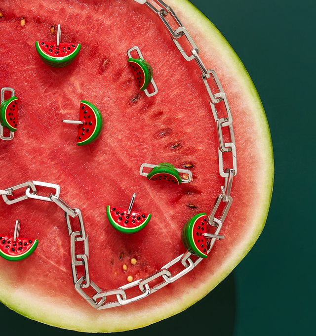 Image 2 of 9 - RED - Poubel by The Gstaad Guy Watermelon Charm. All charms are made of .925 sterling silver, and are hand-painted using non-toxic lead-free enamel. Links sold separately. Hirshleifers offers a range of initial pieces from this collection in-store. For personal consultation and detailed information about jewelry, please contact our dedicated stylist team at personalshopping@hirshleifers.com