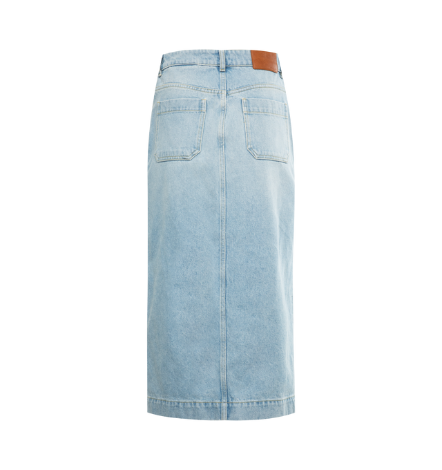 Image 2 of 3 - BLUE - MONCLER Denim Midi Skirt featuring bleached denim, button closure and side pockets. 100% cotton. 