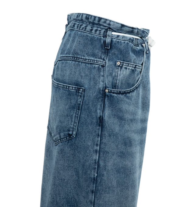Image 2 of 3 - BLUE - ISABEL MARANT Jordy Pant featuring a high-waist paper bag jean with a baggy wide-leg fit and a medium wash with fading throughout. 100% cotton. 