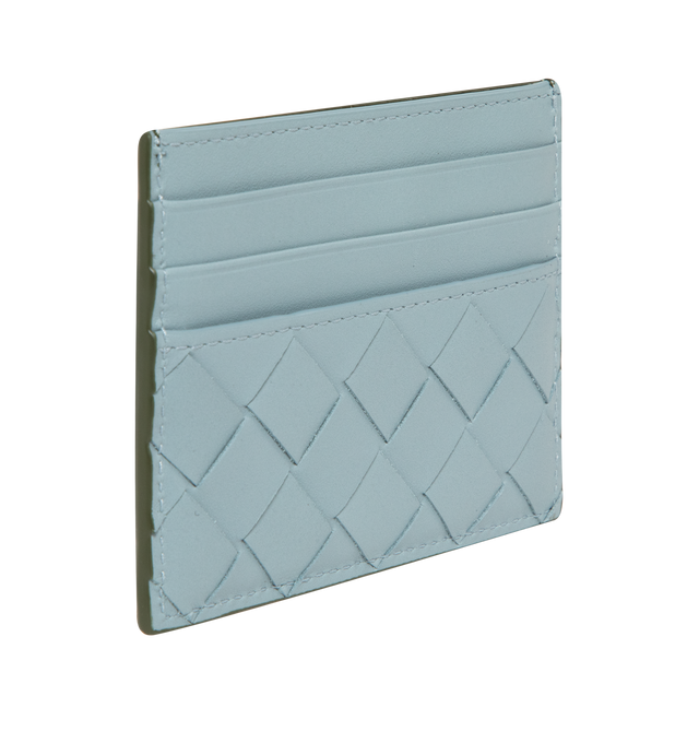 Image 2 of 3 - GREEN - Bottega Veneta Intrecciato Credit Card Case featuring intrecciato calfskin leather with contrasted back, six card slots, one central pocket. 3.1 x 4.1 x 0.2. Made in Italy.