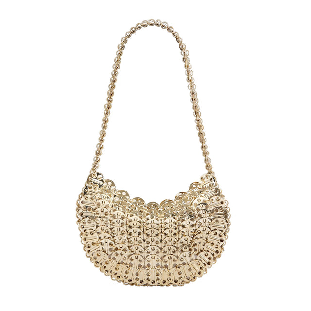 Image 1 of 2 - GOLD - PACO RABANNE 1969 Moon Bag has an open top, silver-tone finish, and chain link top handle.  