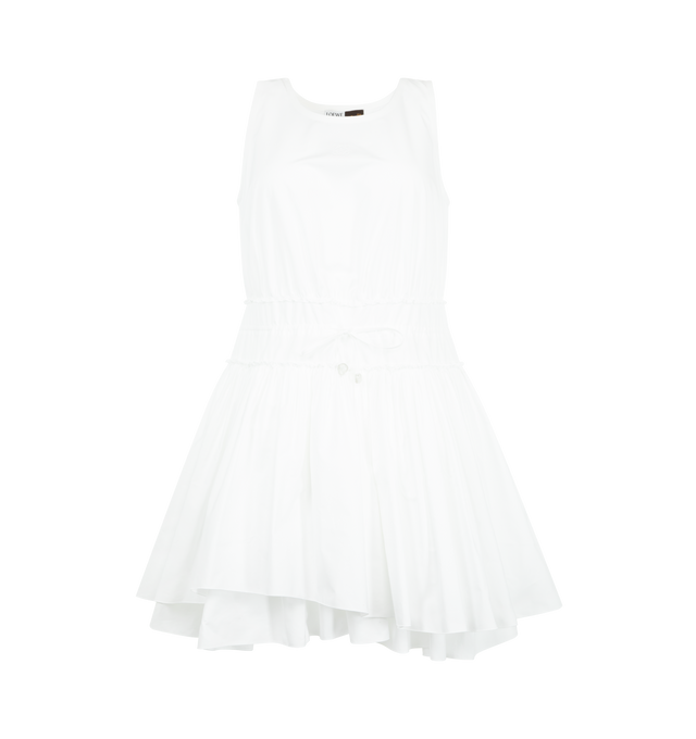 Image 1 of 2 - WHITE - LOEWE PAULA'S IBIZA Dress in lightweight cotton poplin featuring a layered construction, gathered waist with polish glass-effect Anagram pebble, regular fit, short length, round neck, drawstring waist and anagram embroidery placed at the front. Cotton. Made in Spain.