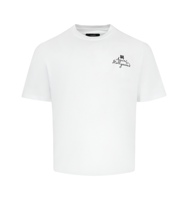 Image 1 of 2 - WHITE - AMIRI MA Hollywood Tee featuring pull-on styling, crewneck, front logo and short sleeves. 100% cotton. Made in Italy.