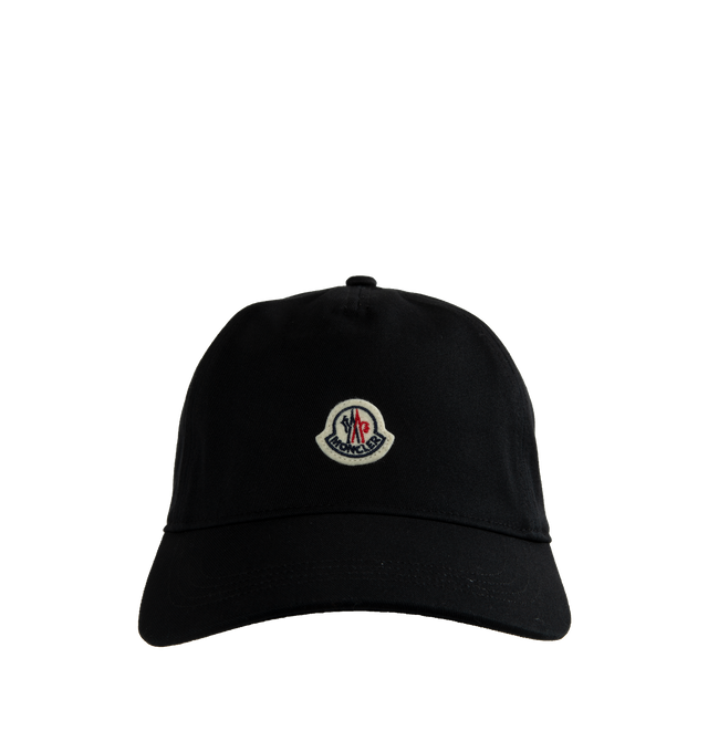 Image 1 of 2 - BLACK - MONCLER Logo Baseball Cap featuring cotton gabardine, mesh lining, hook-and-loop back strap, embroidered logo lettering and felt logo. 100% cotton.  