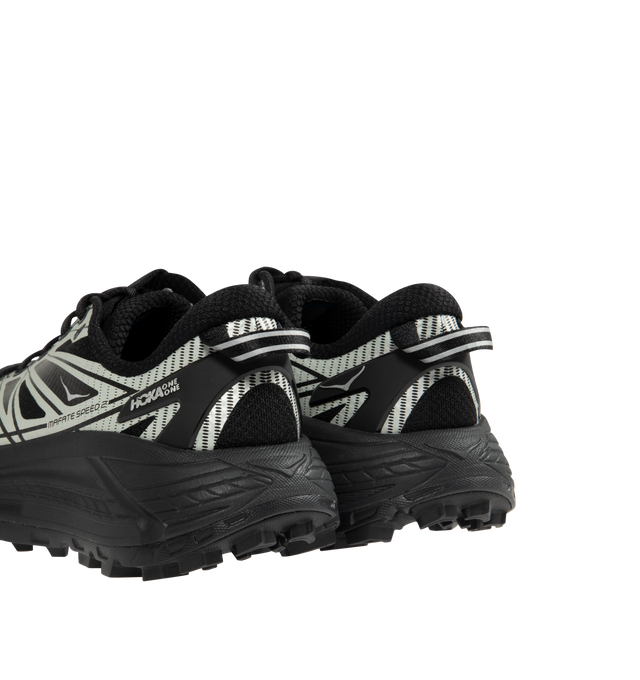 Image 3 of 5 - BLACK - HOKA U Mafate Speed 2 Sneaker featuring mesh and textile upper with Vibram sole, lace-up front, compression molded EVA midsole and back pull-tab.