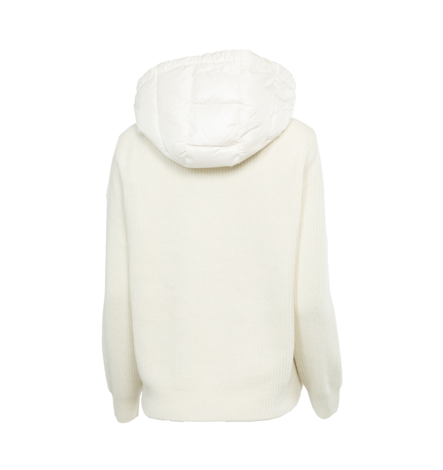 Image 2 of 4 - WHITE - MONCLER Padded Cardigan featuring nylon lger brilliant lining, down-filled, detachable hood, brioche stitch (back, sleeves and yoke), Gauge 7 and zipped pockets. 100% wool. 100% polyamide/nylon. Padding: 90% down, 10% feather. 