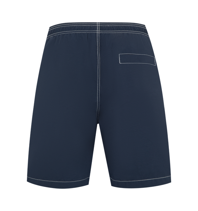 Image 2 of 3 - NAVY - HUMAN MADE Swim Shorts featuring elasticated waistband, 2 side pockets, contrast stitching and embroidered branding. 100% nylon.