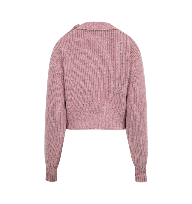 Image 2 of 3 - PINK - CHLOE Cropped Mock-Neck Sweater in Donegal wool featuring shiny leather buttons at the left shoulder, ribbed trims and straight fit. 100% Merino wool. Buttons: 80% Cowhide, 15% Paperboard, 5% Zamak.