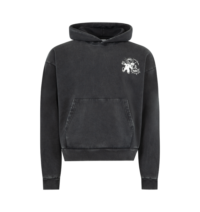 Image 1 of 2 - BLACK - MARKET Walking and Talking Lawyer Hoodie featuring pullover hooded sweatshirt, front and back graphic, front pouch pocket, ribbing trims and regular fit. 100% cotton.