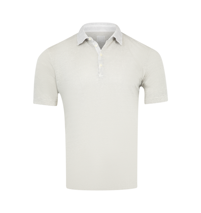 Image 1 of 2 - GREY - 120% LINO Polo Shirt featuring polo collar, short sleeves, button fastenings and straight hem. 100% linen.