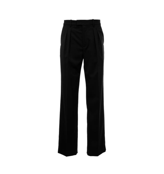 Image 1 of 4 - BLACK - NILI LOTAN Alphonse Pleated Tailoring Pant featuring relaxed mid-rise fit, double front pleats, straight legs with pressed creases, zip fly and hook-and-bar front closure, front slash pockets and back besom pockets. 98% virgin wool, 2% elastane. Made in USA. 