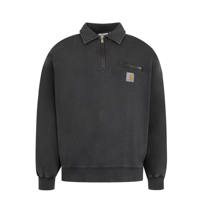 Image 1 of 2 - BLACK - CARHARTT WIP Detroit Half-Zip Cotton Sweatshirt featuring zip fastening, relaxed fit, classic collar, zipped placket, long sleeves, zip pocket and brand patch at chest, ribbed trims and brushed interior. 100% cotton.