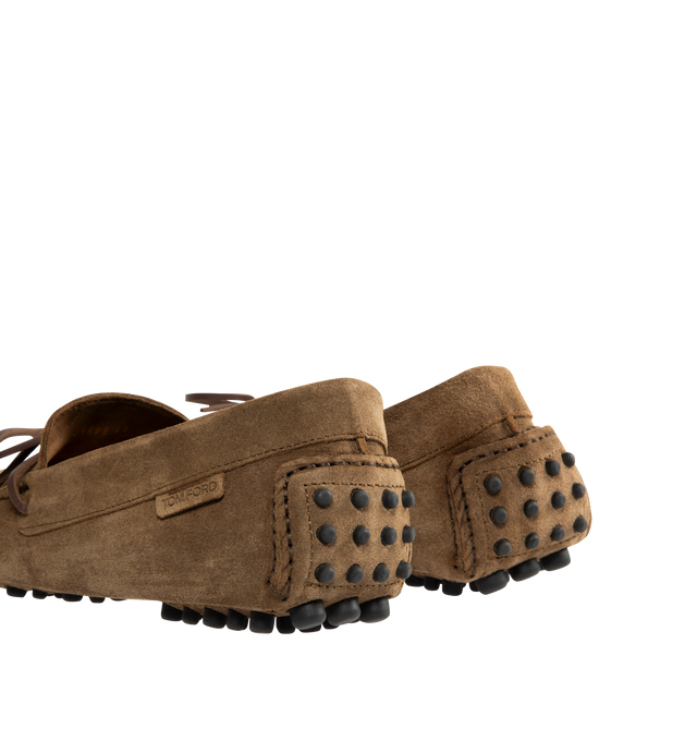 Image 3 of 4 - BROWN - TOM FORD Rod Driving Loafers featuring round toe, slips on, suede upper, leather lining and rubber sole. Made in Italy.