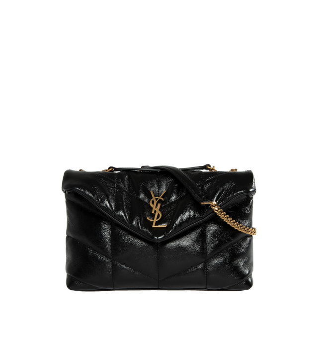 Image 1 of 4 - BLACK - SAINT LAURENT Puffer Loulou Toy Bag featuring magnetic snap tab, interior zipped pocket, two card slots and sliding chain. 9 X 6.1 X 3.3 inches. 100% calfskin leather.  