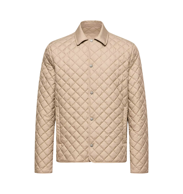 Image 1 of 1 - NEUTRAL - Moncler Men's Avrelie Diamond-Quilted Padded Shirt Jacket is crafted from lightweight AirSoft fabric with water-repellent properties and features distinctive diamond quilting for added texture and lightweight warmth. Designed in a regular, straight fit, this designer shirt jacket is padded and finished with a zipper and snap-button closure, zipped welt pockets, an interior zipped pocket, and a leather Moncler logo patch. Exterior: 100% Polyester. Lining: 100% Polyester. Padding: 83%