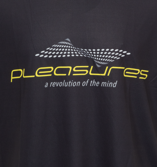 Image 3 of 4 - BLACK - PLEASURES Mind Soccer Jersey featuring regular-fit, V-neck, graphic print and logo text at chest, graphic print at back and stripes at sleeves. 90% polyester, 10% spandex. 
