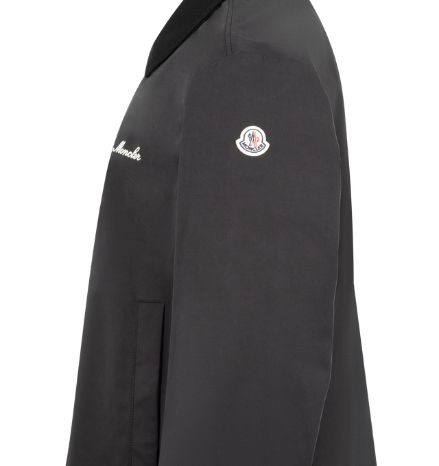 Image 3 of 4 - BLACK - MONCLER Arinell Shirt Jacket featuring a brushed polyester and cotton blend, nylon lining, rib knit collar, zipper and snap button closure, pockets with button closure, inside zipped pocket, hem with drawstring fastening and embroidered logo. 53% polyester, 33% cotton, 14% polyamide/nylon.