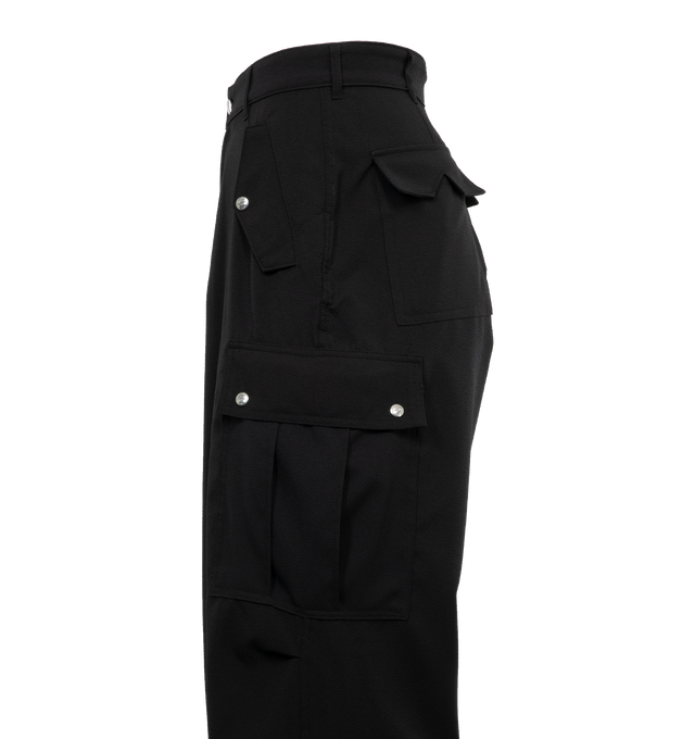 Image 3 of 4 - BLACK - RHUDE Four-Pocket Cargo Pants featuring belt loops, four-pocket styling, zip-fly, darts at legs, drawstring at cuffs, cargo pocket at outseams, logo-engraved silver-tone hardware. 100% polyester. Trim: 100% lyocell. Made in USA. 