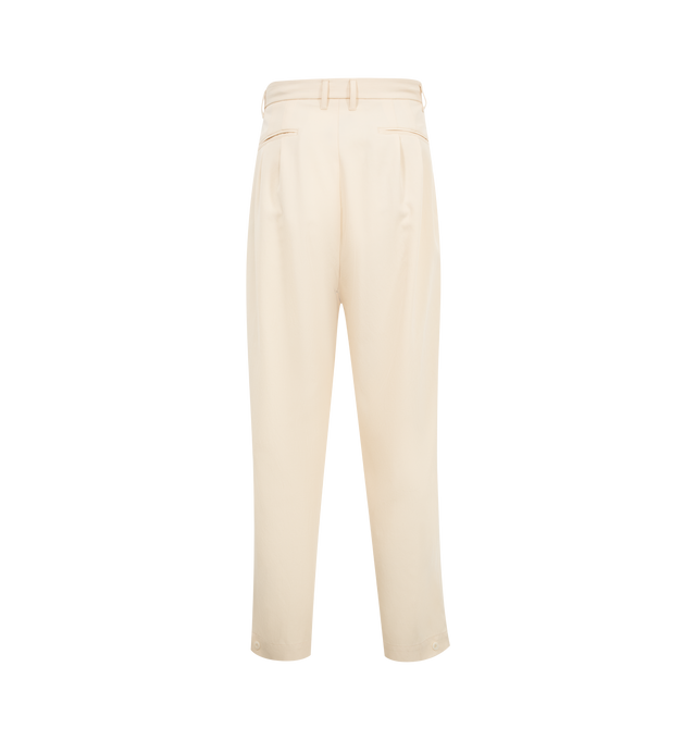 Image 2 of 3 - WHITE - LEMAIRE Drawstring Pleated Pants featuring relaxed fit, double pleats, adjustable hems, buttoned fly, drawstring and belt loops. 54% wool, 46% viscose. Lining: 100% cotton. Made in Romania.
