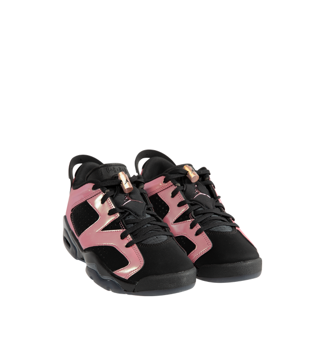 Image 2 of 5 - PINK - Air Jordan 6 Retro Low "Metamorphosis" Women's Shoes celebrate the 35th anniversary of the iconic AJ6 with a modern low-top silhouette inspired by Tinker Hatfield's original 1991 design. Featuring a sleek synthetic leather upper, visible Nike Air cushioning, and signature Jordan details, this commemorative style blends heritage performance with contemporary color blocking in Black and Desert Berry. Nods to Michael Jordan's championship-winning shoe include the iconic lace pocket, lac