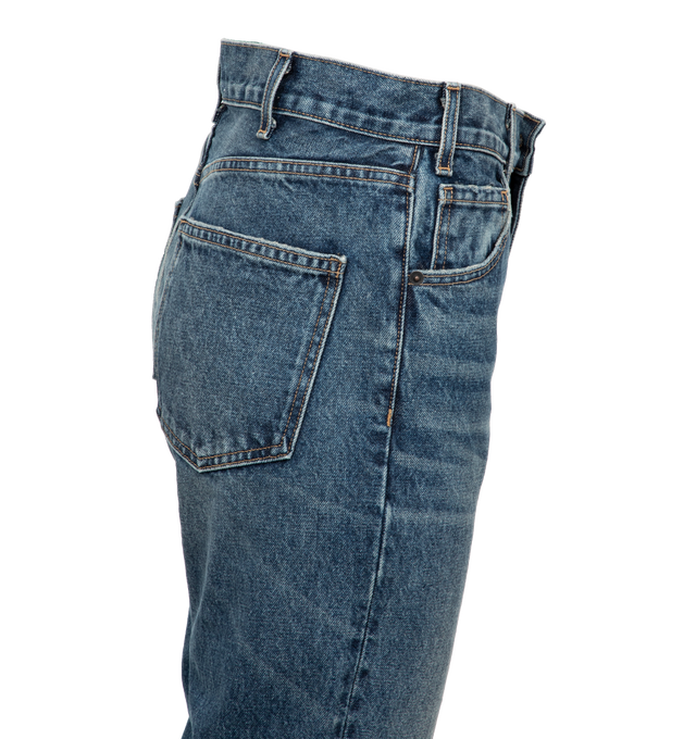 Image 2 of 3 - BLUE - NILI LOTAN Joan Jeans are a 5-pocket style with elongated hem, crosshatch denim, and straight leg. 100% cotton.  