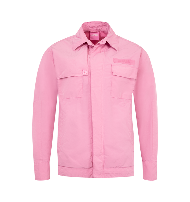Image 1 of 2 - PINK - ASPESI Camicia Makoa Jacket featuring concealed front closure, button cuffs, two front chest pockets and collar.