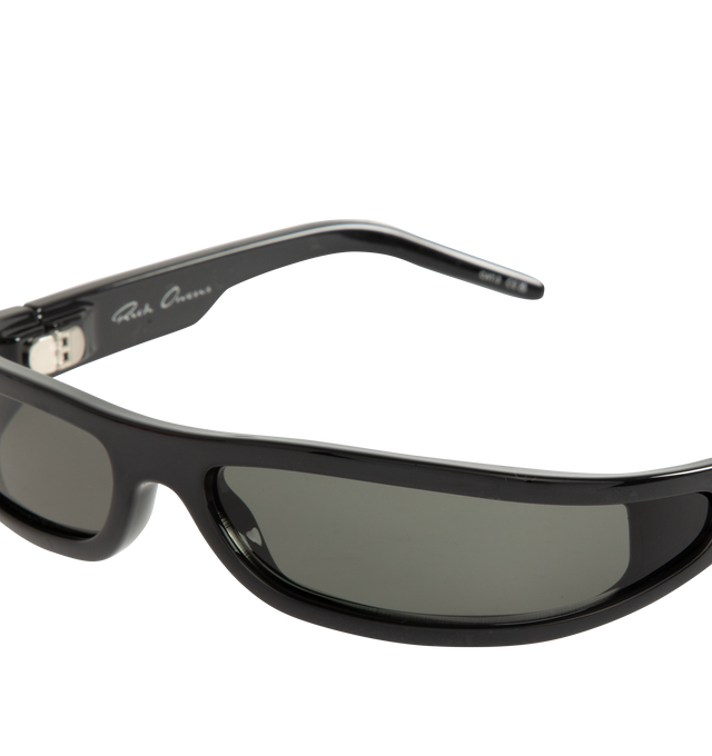 Image 3 of 3 - BLACK - Rick Owens Mens Rectangular Sunglasses feature a lightweight Rilsan nylon frame with black lenses. Designed with integrated nose pads, 100% UVA/UVB protection (Category 3), and include a leather storage pouch. Frame Material: Rilsan Nylon. Made in Italy.