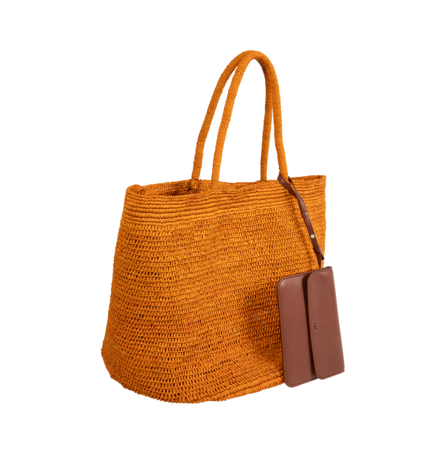 Image 2 of 3 - BROWN - THE ROW Oregon Bag featuring natural raffia with integrated shoulder straps, dimensional texture and removable leather pouch. 100% raffia. 17" W x 13.25" H x 11". Made in Italy.
