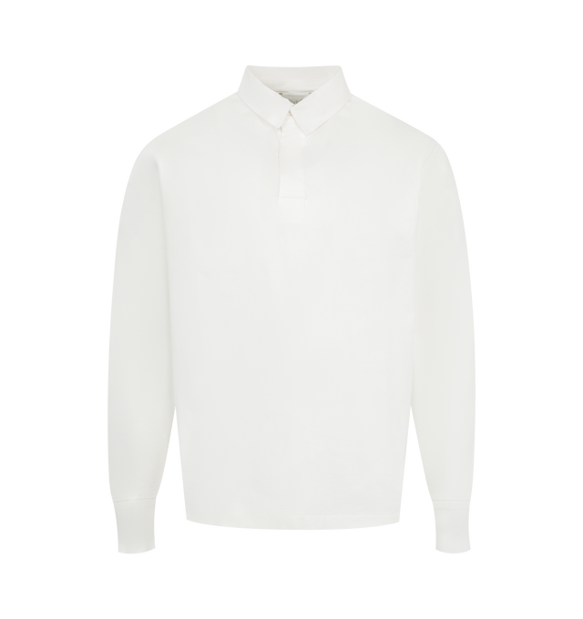 Image 1 of 2 - WHITE - STUDIO NICHOLSON Rugby Polo Shirt featuring polo collar, two-button placket, long sleeves and ribbed cuffs. 100% cotton.