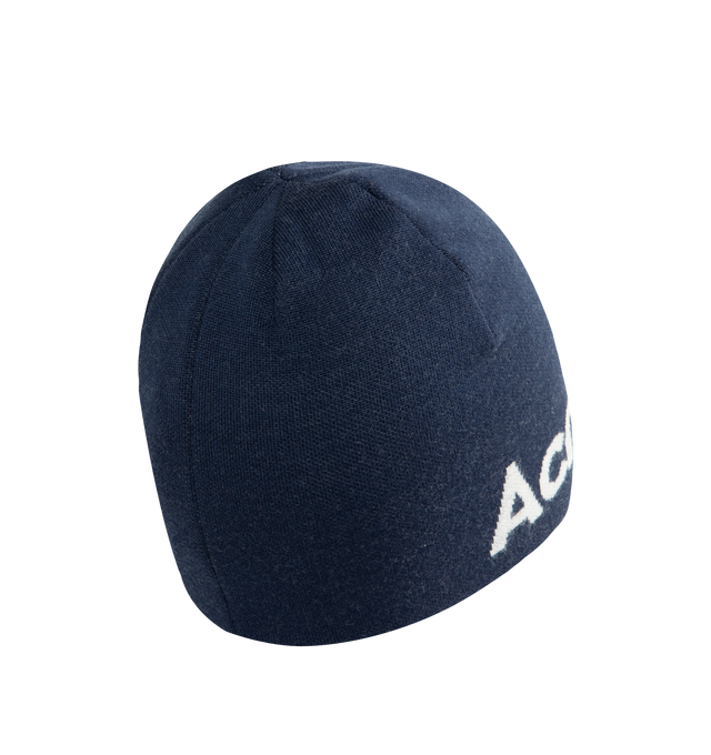 Image 3 of 3 - BLUE - Acne Studios Rib Knit Beanie with Logo is crafted from chunky ribbed material and features the brand's signature Face logo at the front. Designed with a classic comfortable one-size silhouette, this designer beanie combines cold-weather functionality with Acne Studios' distinctive minimalist aesthetic.