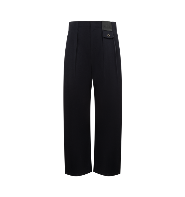 Image 1 of 3 - NAVY - LOEWE Trousers in medium-weight cavalry twill featuring pleats at the front, relaxed fit, regular length, mid waist, straight leg, concealed zip fly, buttoned coin pocket, seam pockets, rear patch pocket and LOEWE embossed leather patch placed at the front. Wool. Made in Italy.