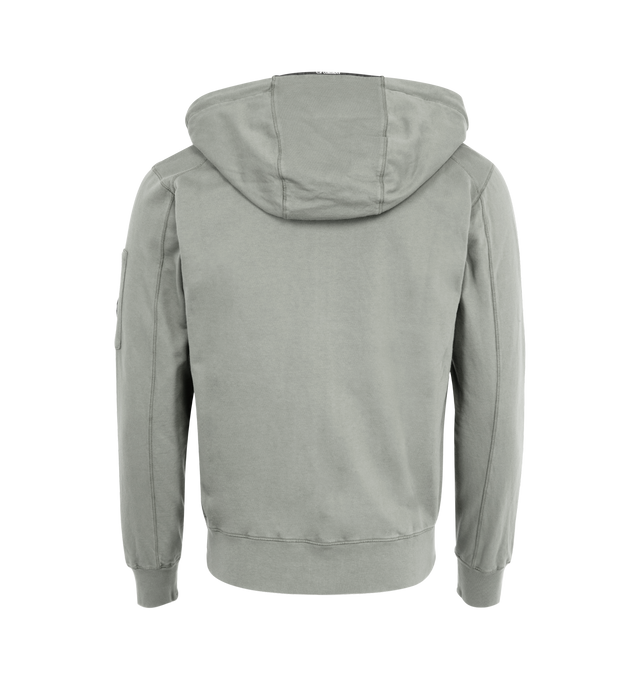 Image 2 of 3 - GREY - C.P. COMPANY Light Fleece Hooded Full Zip Sweatshirt featuring adjustable hood, full zip fastening, lens detail, ribbed cuffs and hem, garment dyed and regular fit. 100% cotton.