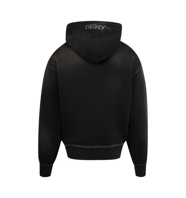 Image 2 of 2 - BLACK - AMIRI MA Hollywood Oversized Hoodie featuring oversized fit, french terry, fading throughout, distressed logo appliqu at chest, contrast stitching, kangaroo pocket, rib-knit hem and cuffs and dropped shoulders. 100% cotton. Made in Italy.