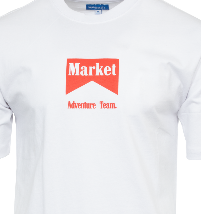 Image 3 of 4 - WHITE - MARKET Adventure Team T-Shirt featuring crewneck, short sleeves, printed branding on front and back and straight hem. 100% cotton.   