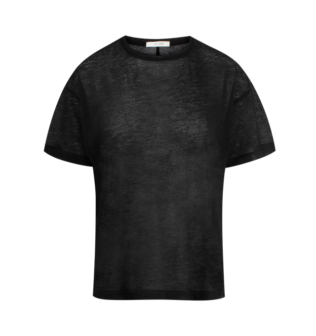 Image 1 of 2 - BLACK - THE ROW Lila Top in Cashmere featuring relaxed fit, short-sleeves, ribbed crewneck and signature center back detail. 100% cashmere. Made in Italy.