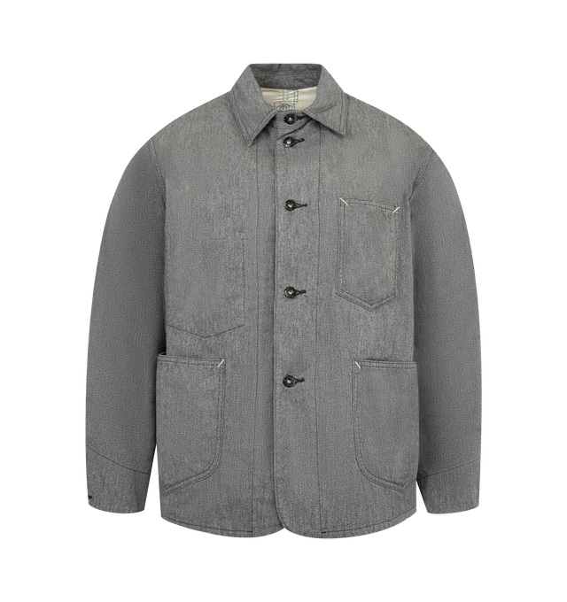 Image 1 of 2 - GREY - POST O'ALLS Post 46-W Shirt featuring button front closure, collar, three front patch pockets, long sleeves and button cuffs. 100% cotton. Made in Japan.