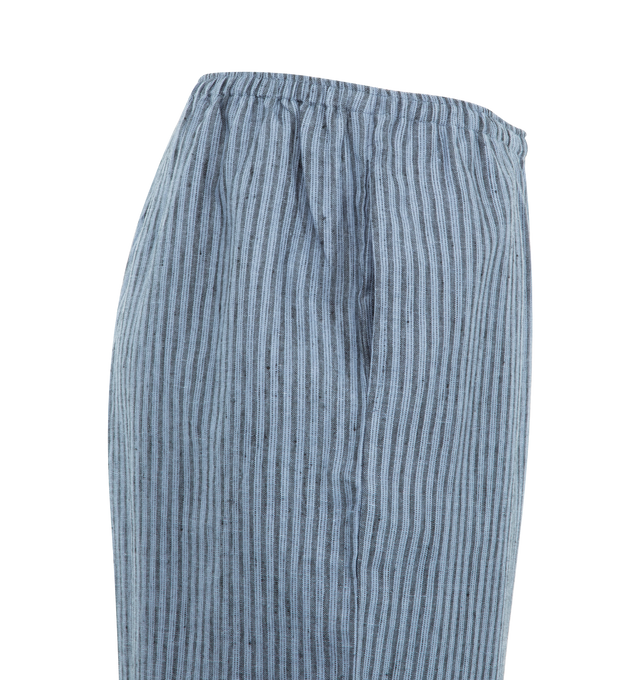 Image 3 of 3 - BLUE - DEIJI STUDIOS Ease Trouser featuring a relaxed, pull on design, striped slub linen, elastic waist with side seam pockets and straight leg. 100% linen.