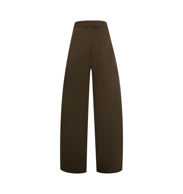 Image 2 of 3 - BROWN - CHRISTOPHER JOHN ROGERS Wide Leg Tab Trouser featuring adjustable tabs at waist, exposed zip closure, wide leg and back patch pockets.
