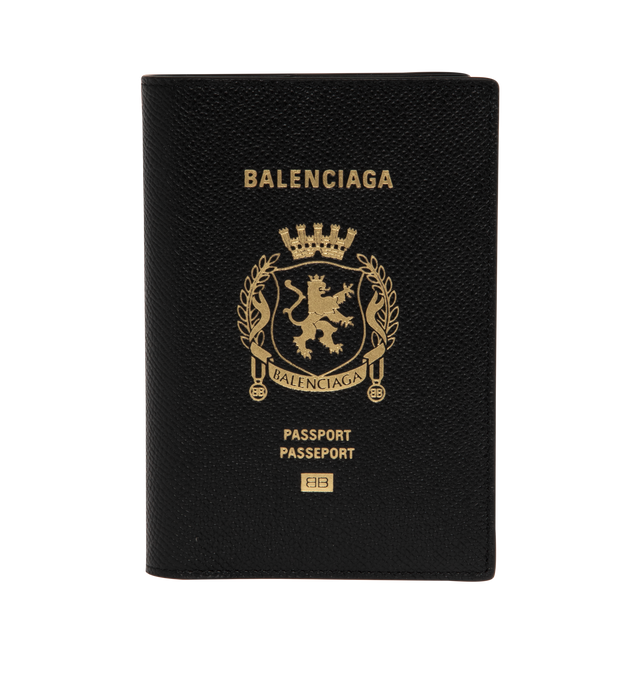 Image 1 of 3 - BLACK - Balenciaga Logo Passport Holder has 4 card slots, 1 flat pocket, and a signature brand logo printed on the front. 3.9 x 5.5 0.6 inches. 100% calfskin. Made in Italy.