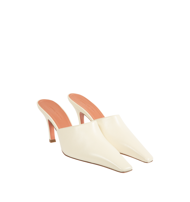 Image 2 of 4 - WHITE - AMINA MUADDI Jamie Mule 80 featuring 80mm slanted heel, slip-on mule style and pointed toe. 100% lamb nappa. Lining: 100% kid lining. Sole: 90% calfskin, 10% TPU. Made in Italy.