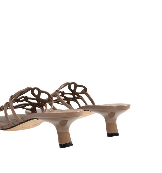 Image 3 of 4 - BROWN - LOEWE Petal Anagram Slide in rhinestone-embellished suede featuring a cut-out Anagram upper with hand-painted edges, hand-stitched seams, 45mm heel, embossed LOEWE insole, padded leather insole and rubber-injected island on the outsole. Suede/strass. Made in Italy.