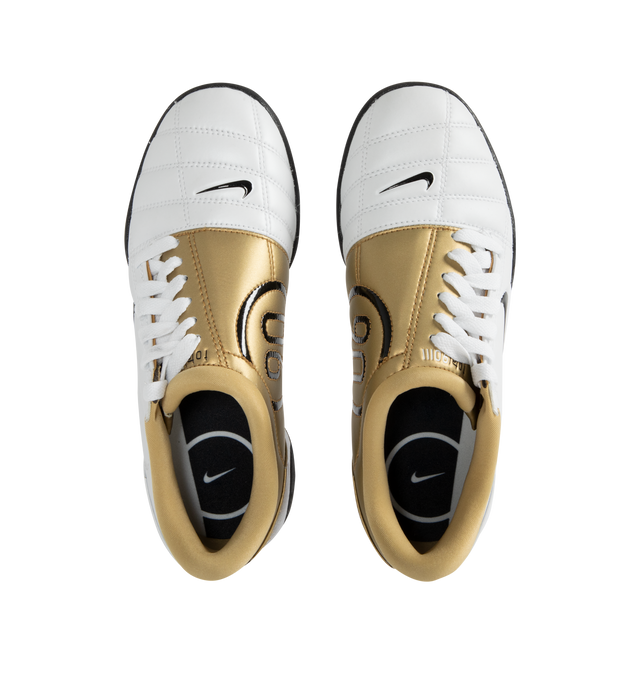 Image 5 of 5 - WHITE - NIKE Total 90 SP Sneaker featuring a flat gum rubber sole, quilted upper, asymmetrical lacing, glossy black and Metallic Gold accents and low profile.